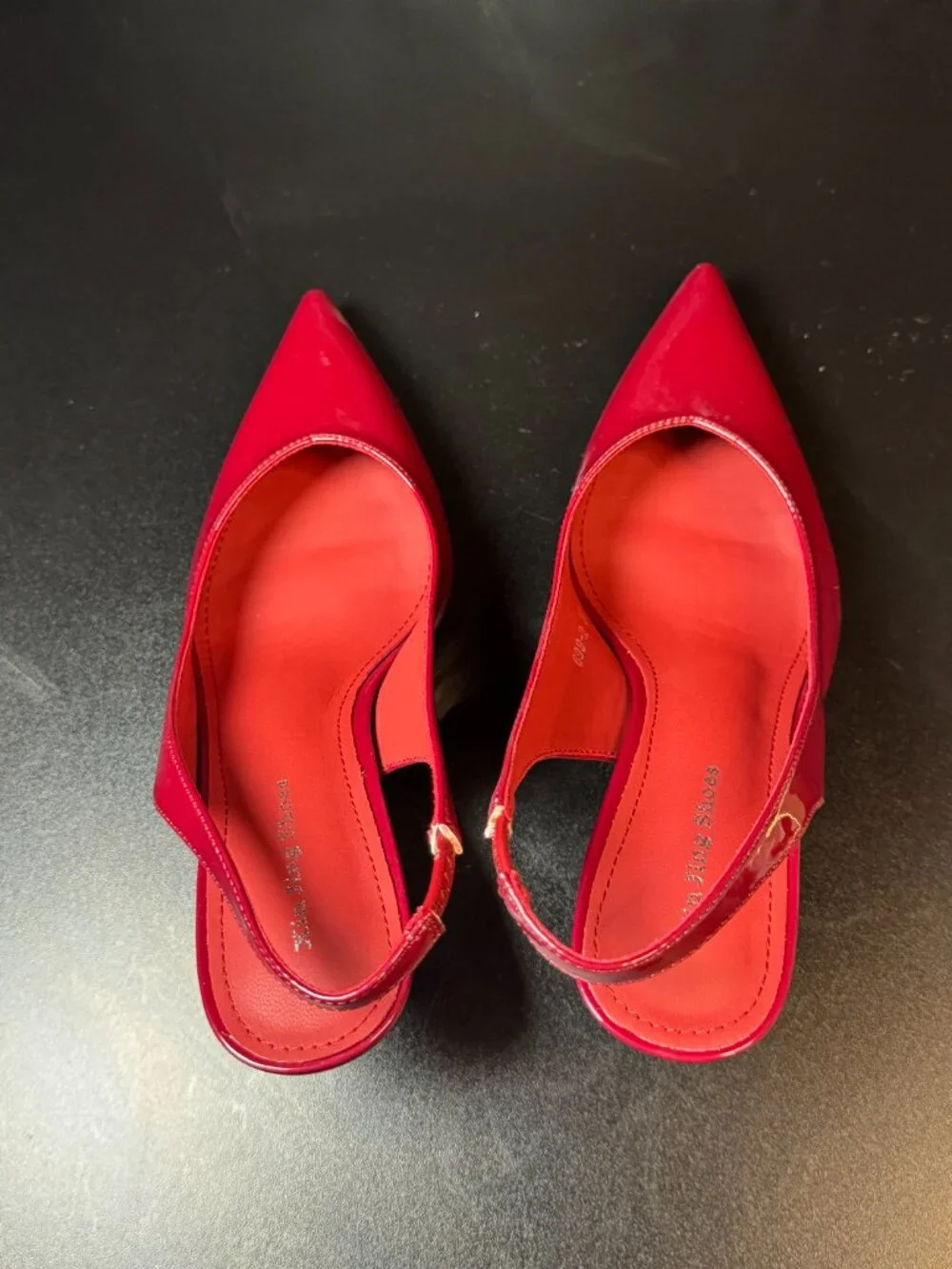 Classic Red Patent Slingback Heels | Pointed Toe | Kitten Heel